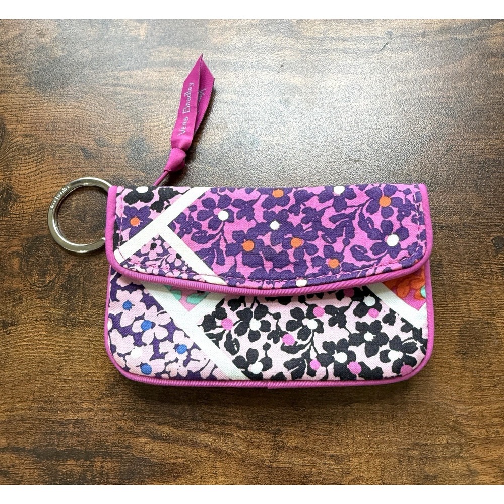 Vera Bradley Modern Medley Key Chain Tiny Card Wallet Zipper ID 5x3 Pink Floral